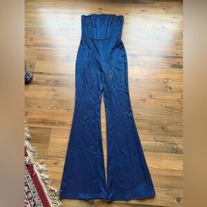 Bear Dance Shimmering Navy Strapless Jumpsuit